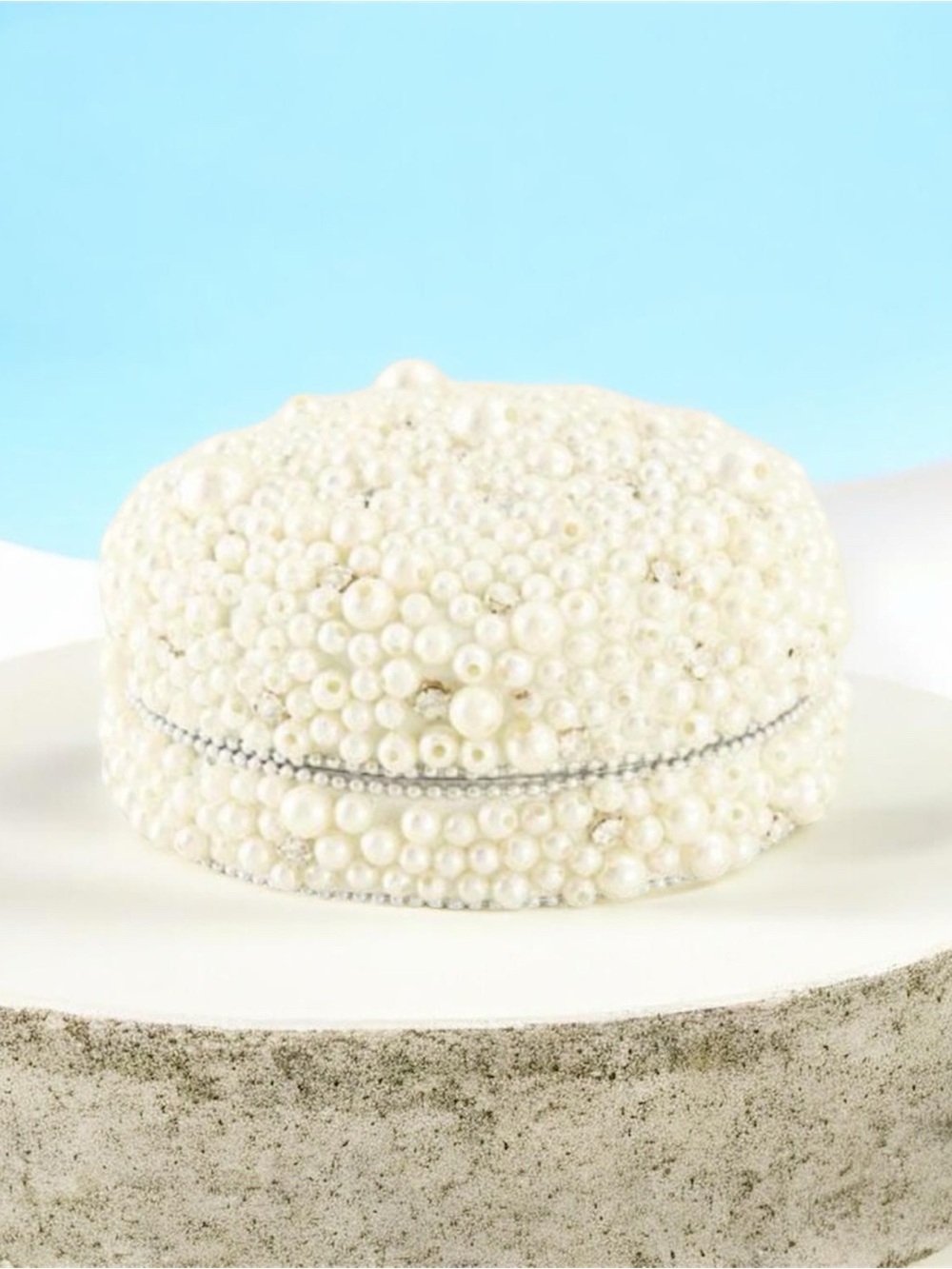 Intricate Round Trinket Box Adorned with Shimmering PEARLS & SPARKLES